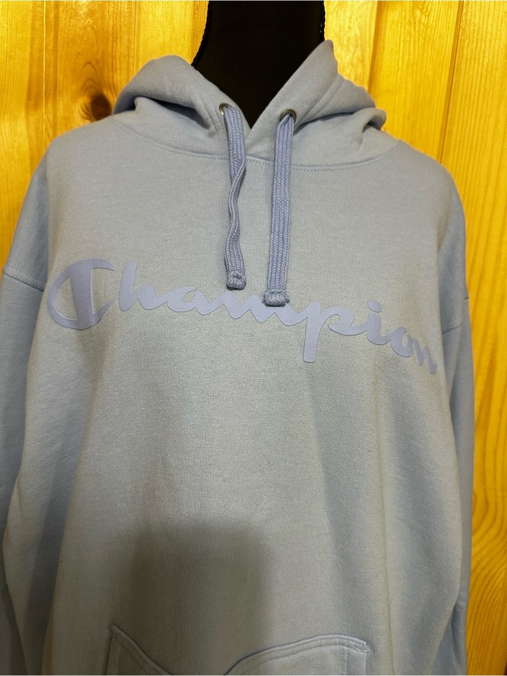 Champion Light Blue Pullover Hoodie with Script Logo